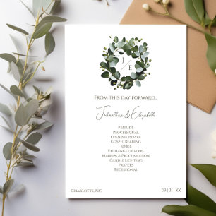 Modern Monogram Eucalyptus Wreath Wedding White Program