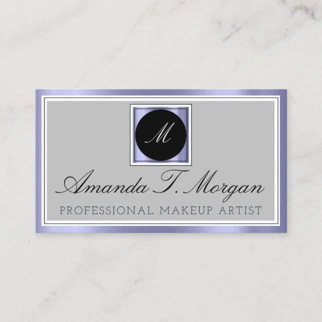 Modern Monogram Event Planner Framed Smoky Blue Business Card (Front)