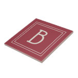 Modern Monogram Family Initial Keepsake Red  Tile<br><div class="desc">Design features a modern & stylish double framed custom monogram in cream added to decorative chic simple crimson red background.. Great gift idea! Perfect for housewarming. Use our simple template to complete your design. Contact me at beachpausedesigns@gmail.com if you have custom colour requests or have questions with this or any...</div>