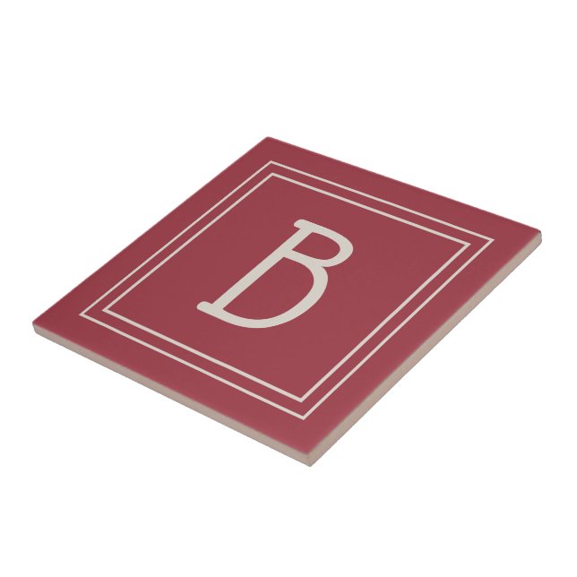 Modern Monogram Family Initial Keepsake Red  Tile (Side)