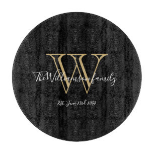 Modern Monogram Family Name Rustic Black Cutting Board