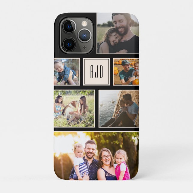 Modern Monogram Family Photo Collage Minimal Case-Mate iPhone Case (Back)