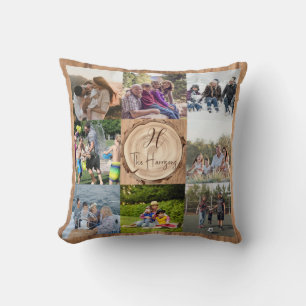 Modern Monogram Family Photo Rustic Throw Pillow