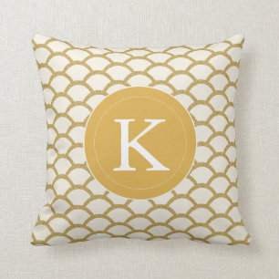 Modern Monogram Faux Gold Glitter Scallop Pillow