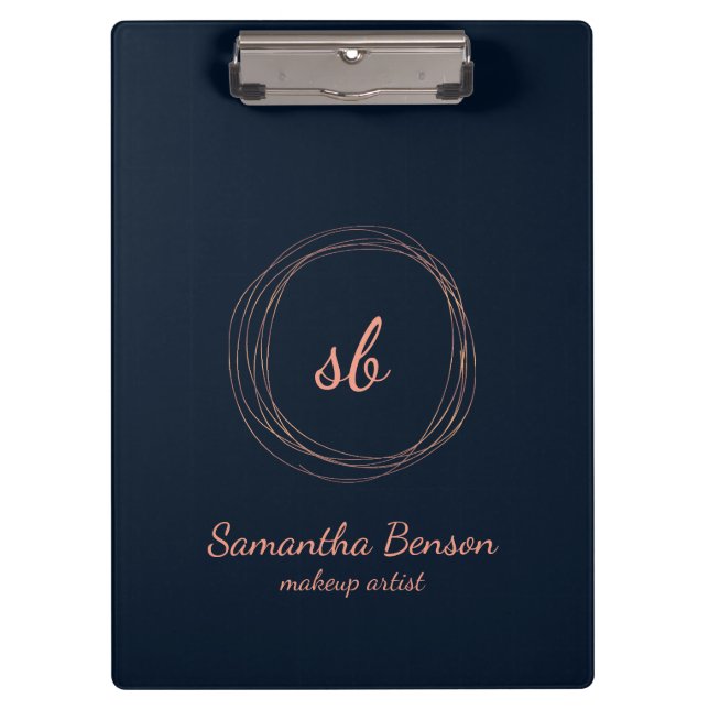 Modern Monogram Faux Rose Gold Logo Clipboard (Front)