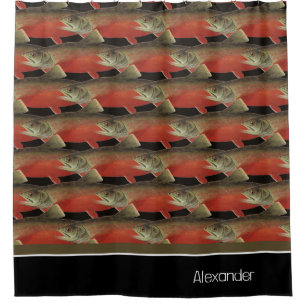 Modern Monogram Fish Salmon Design Black White Red