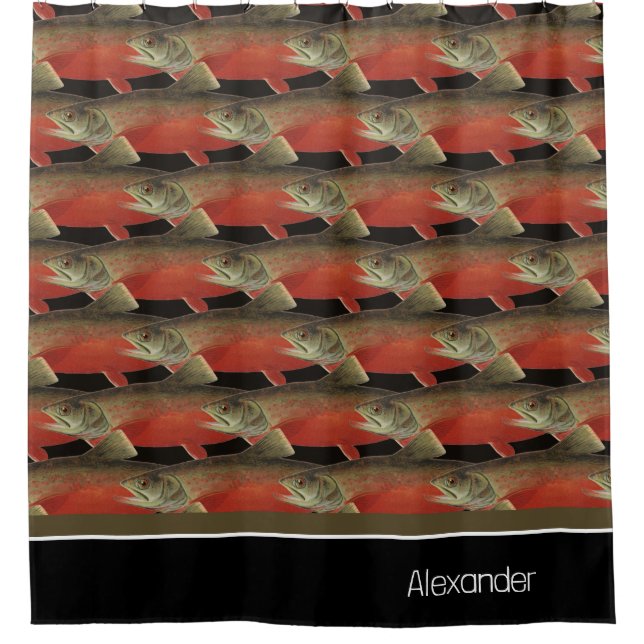 Modern Monogram Fish Salmon Design Black White Red (Front)