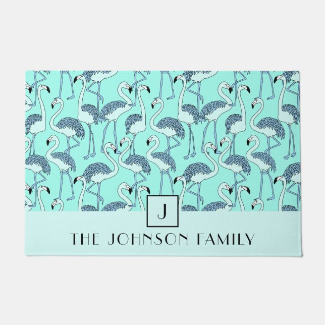 Modern Monogram Flamingo Pattern Doormat (Front)