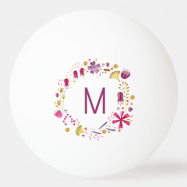 Modern Monogram Floral Ping Pong Ball (Front)