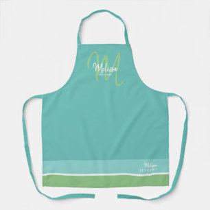 modern monogram for a chef cuisine teal-blue apron