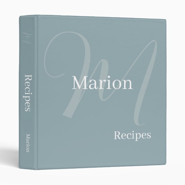 Modern Monogram for Chef Recipes Bluish Grey Binder (Front/Spine)