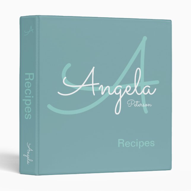 Modern Monogram for Chef Recipes dusty-blue Binder (Front/Spine)