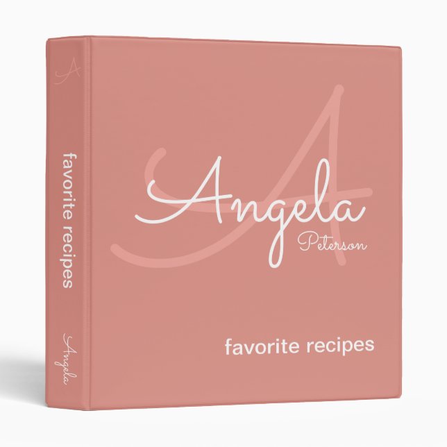 Modern Monogram for Chef Recipes dusty-pink Binder (Front/Spine)