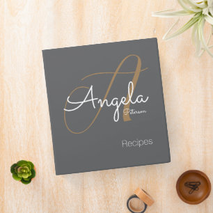 Modern Monogram for Chef Recipes . gray Binder