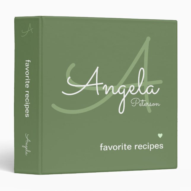 Modern Monogram for Chef Recipes grayish green Binder (Front/Spine)
