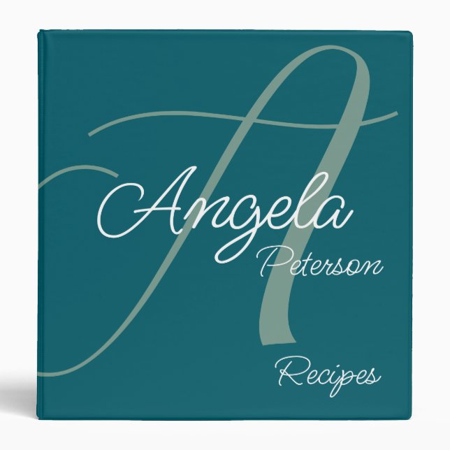 Modern Monogram for Chef Recipes Teal Binder (Front)