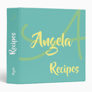 modern monogram for chef recipes . teal blue binder