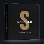 Modern Monogram For Him Black Gold Office School Binder<br><div class="desc">Elegant Simple Modern Bold For Him Masculine Monogram Gold Black White Name Home Office Professional Work Back to School Recipe 3 ring binder</div>