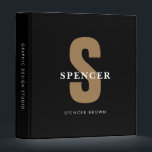 Modern Monogram For Him Black Gold Office School Binder<br><div class="desc">Elegant Simple Modern Bold For Him Masculine Monogram Gold Black White Name Home Office Professional Work Back to School Recipe 3 ring binder</div>