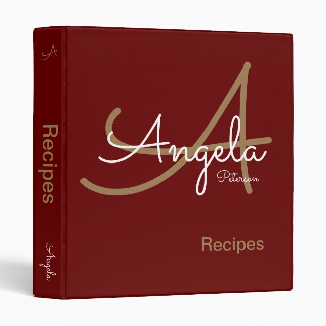 Modern Monogram for the Chef Recipes dark-red Binder (Front/Spine)