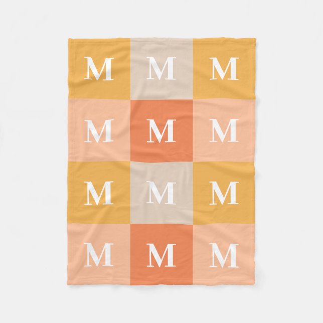 Modern monogram geometric colour block fleece blanket (Front)