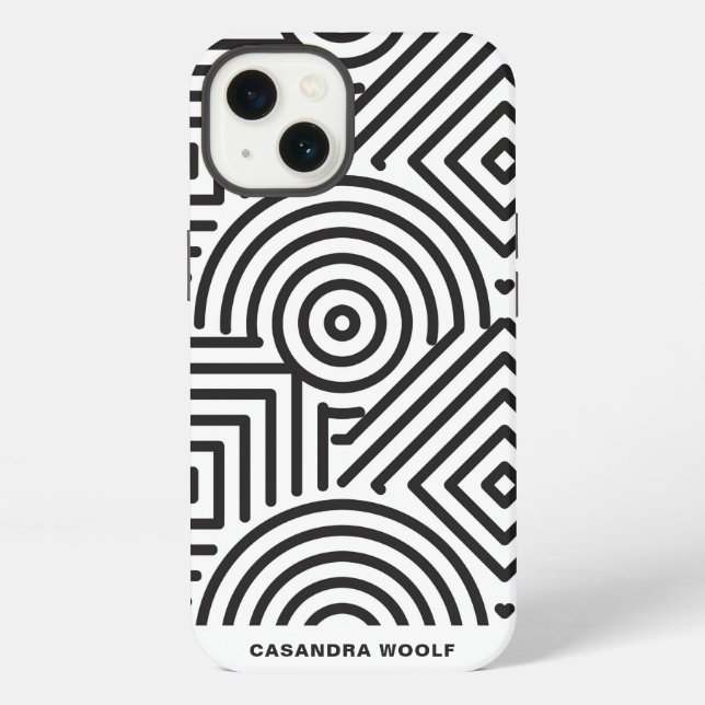 Modern Monogram Geometric Grey & White Pattern iPhone Case (Back)