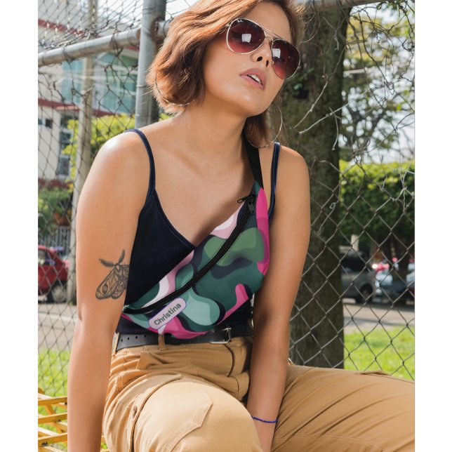 Modern Monogram Girly Retro Military Pattern Fanny Pack (Creator Uploaded)