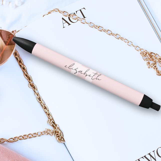 Modern Monogram Girly Script Blush Pink Initial Black Ink Pen (Creator Uploaded)