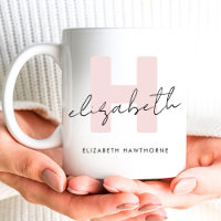 Modern Monogram Girly Script Blush Pink Initial