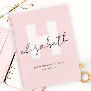 Modern Monogram Girly Script Blush Pink Initial Notebook