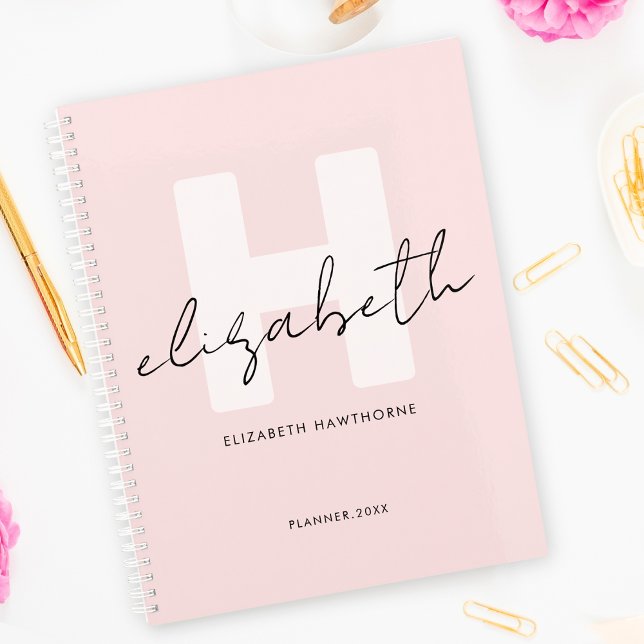 Modern Monogram Girly Script Blush Pink Initial Planner (Creator Uploaded)