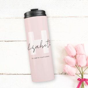 Modern Monogram Girly Script Blush Pink Initial Thermal Tumbler