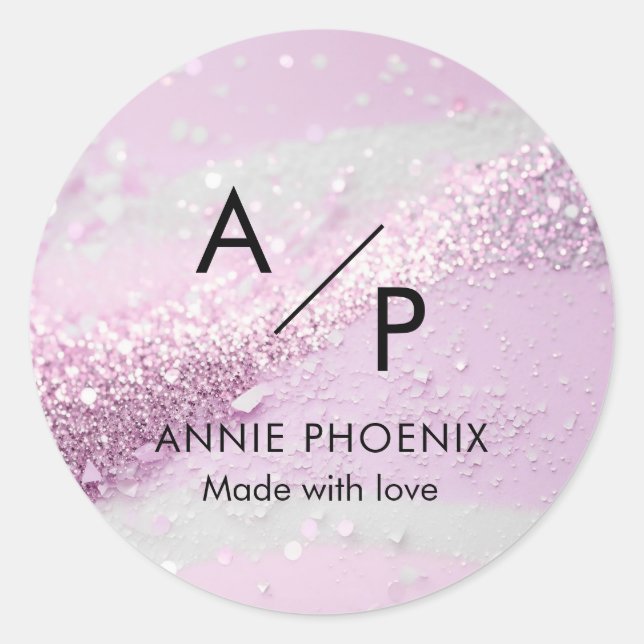 Modern Monogram Glitter  Classic Round Sticker (Front)