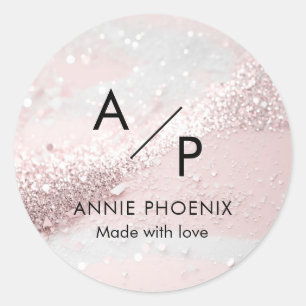 Modern Monogram Glitter  Classic Round Sticker