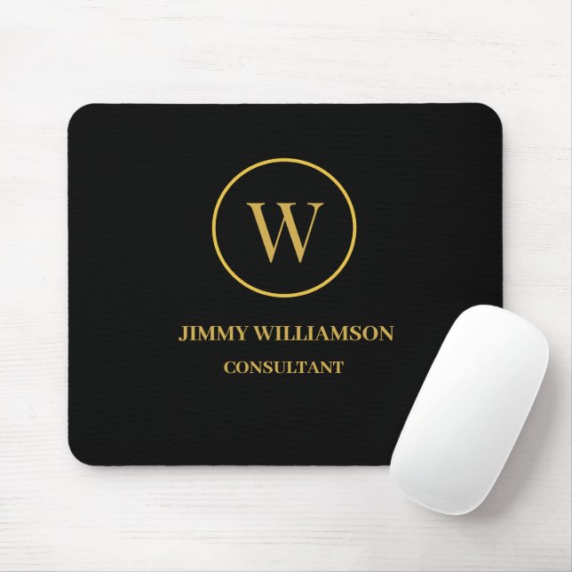 Modern Monogram Gold Black Business Mouse Pad (With Mouse)