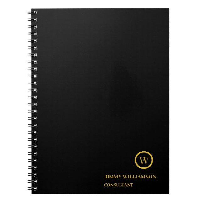 Modern Monogram Gold Black Business Notebook (Front)