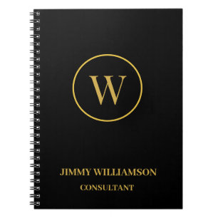 Modern Monogram Gold Black Business Notebook