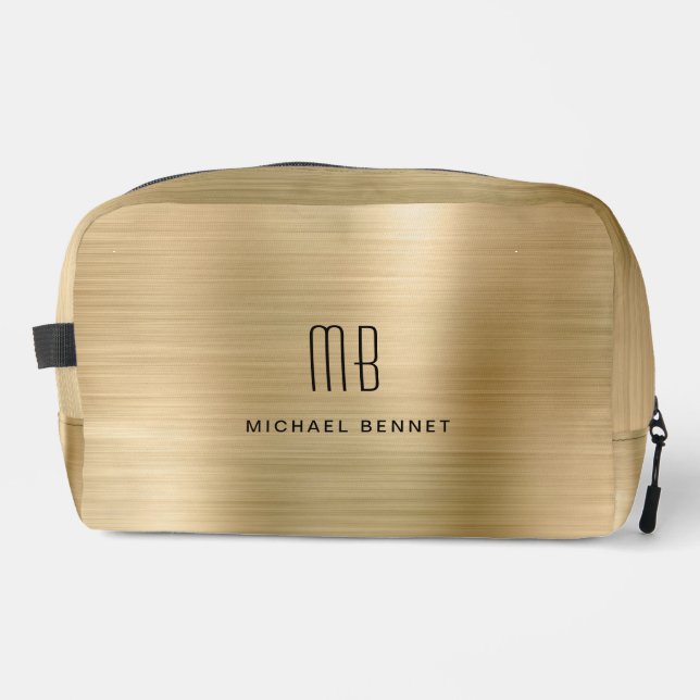 Modern Monogram Gold Dopp Kit (Front)