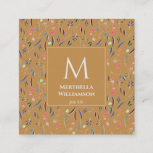 Modern MONOGRAM Gold Floral Watercolor Square Business Card