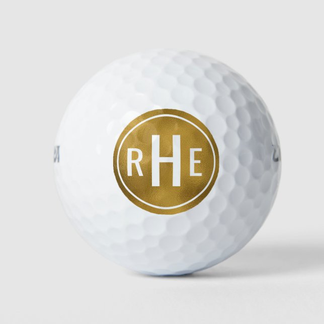 Modern Monogram Gold Golf Balls (Front)