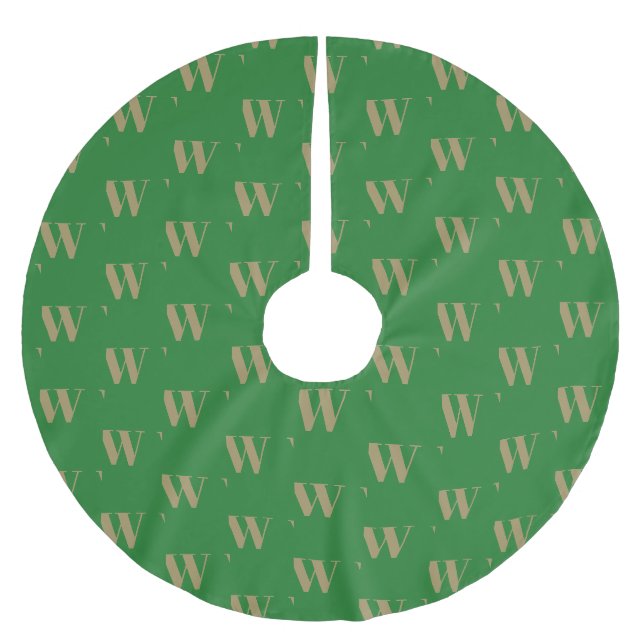Modern monogram gold green custom initial letter brushed polyester tree skirt (Front)