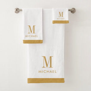 Modern Monogram Gold On White Bath Towel Set