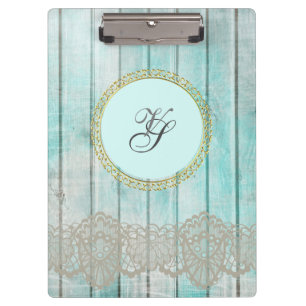 Modern Monogram Gold Pattern Blue Vintage Wood Clipboard