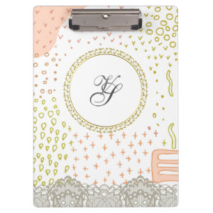Modern Monogram Gold Pattern Vintage Rustic Clipboard