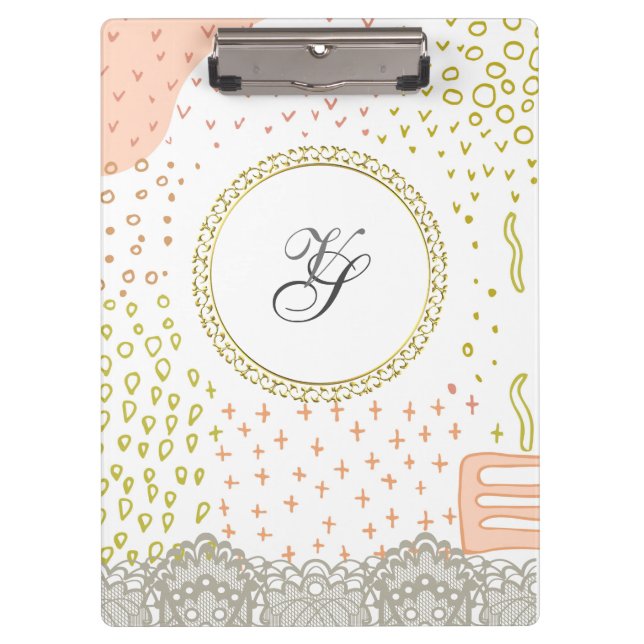 Modern Monogram Gold Pattern Vintage Rustic Clipboard (Front)