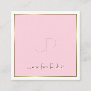 Modern Monogram Gold Pink Stylish Plain Luxury Square Business Card