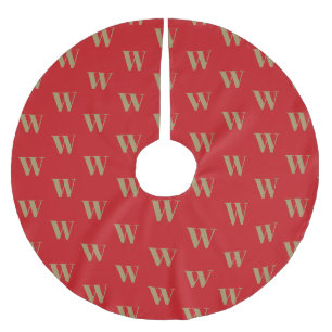 Modern monogram gold red custom initial letter brushed polyester tree skirt