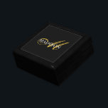 Modern Monogram Gold Script Black Gift Box<br><div class="desc">An elegant bold gold script initial monogram with fancy flourish,  on a rich black gift or jewellery box. Make it uniquely yours with your first name and gold initial.</div>