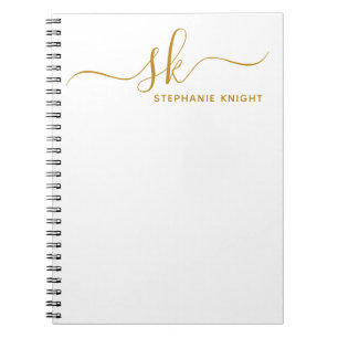 Modern Monogram Gold Script Calligraphy Custom Notebook