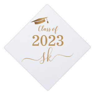 Modern Monogram Gold Script  Graduation Cap Topper